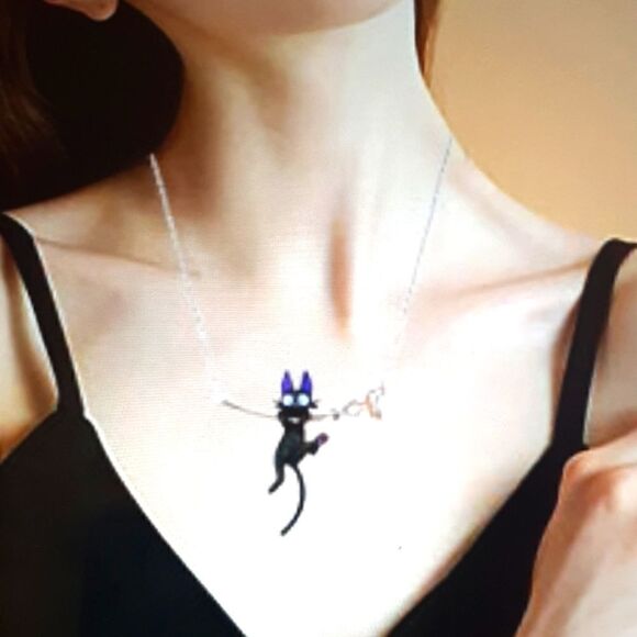 New Studio Ghibli Kiki's Delivery Service Jiji Hanging On Broom Necklace New… - Picture 7 of 9